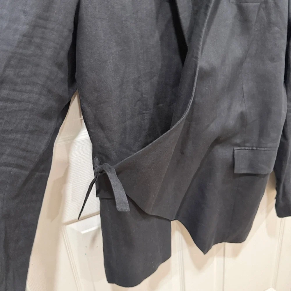 Skingraft Black 100% Linen Asymmetric Wrap Blazer Jacket XL Shawl Collar Tie